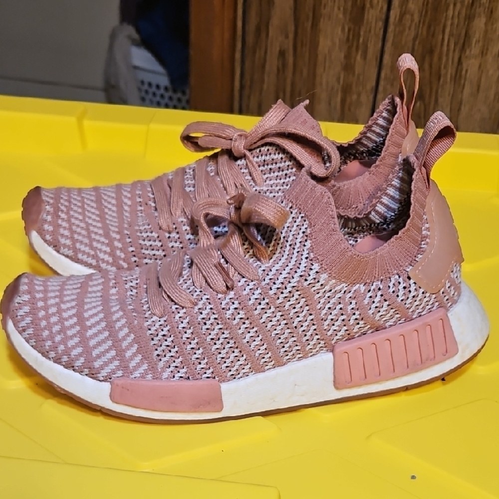 Adidas Knit Lace-Up Sneakers in Dusty Pink